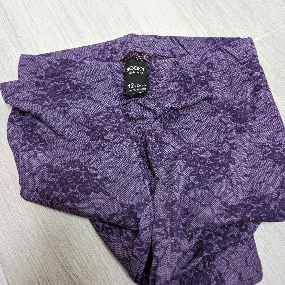 Booky Full length Soft Cotton stretchy leggings Skinny Fit Purple Florals NWOT - Picture 4 of 5
